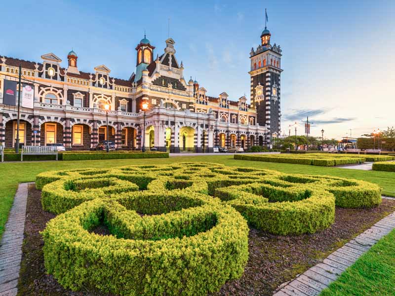 Vue de la gare de Dunedin en Nouvelle-Zélande