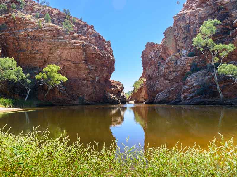 Bassin naturel entre des falaises dans les MacDonnell Ranges en Australie