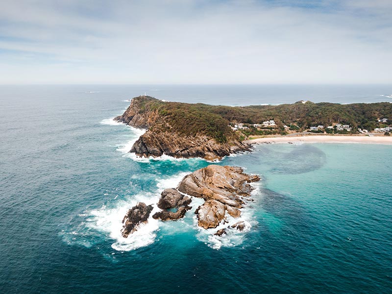 Vue aérienne de Sugarloaf Point Myall Lakes National Park en Australie