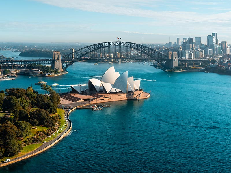 Vue aérienne de l'opéra de Sydney et du pont en Australie