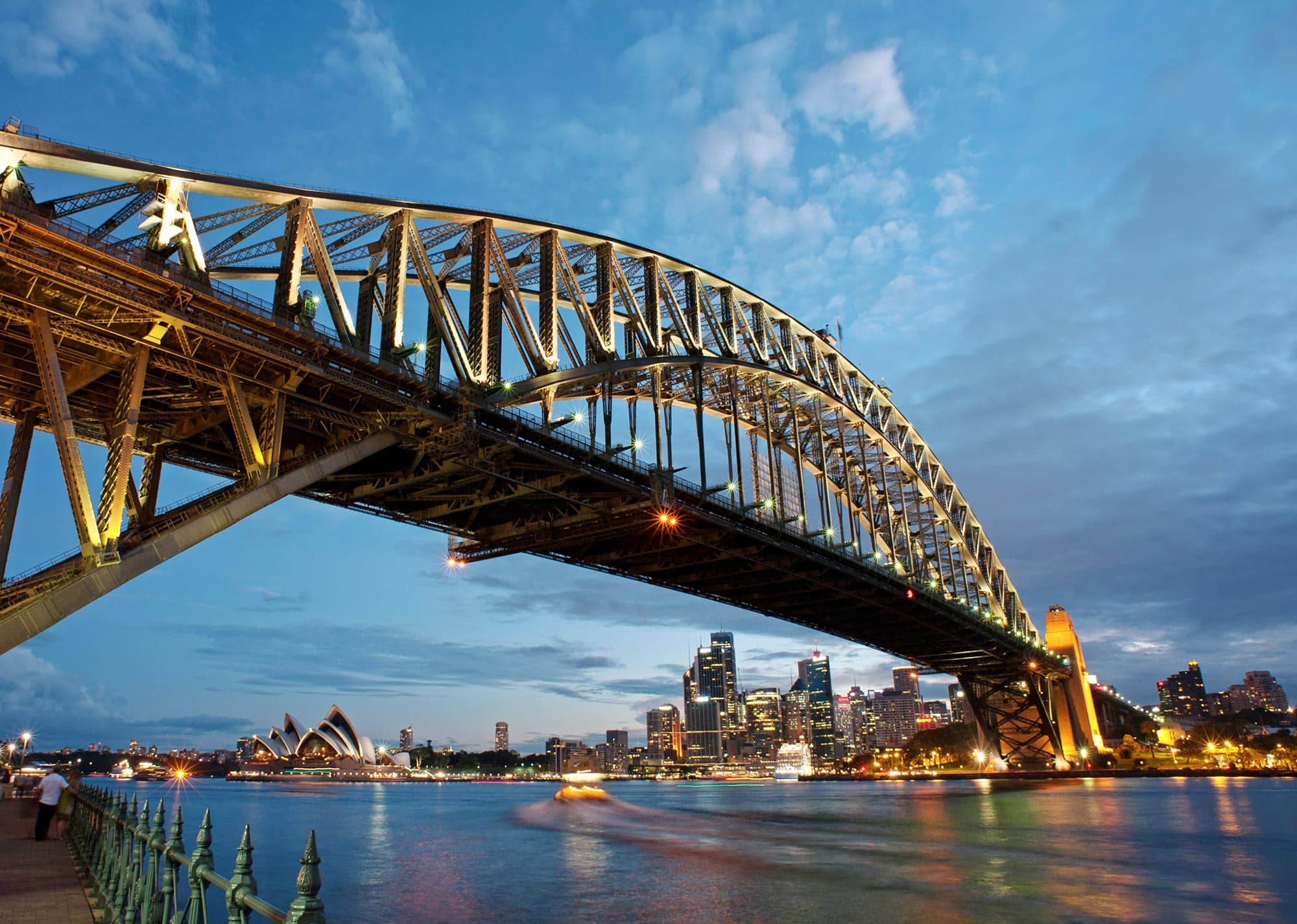 Vue du pont de Sydney de nuit avec l'opéra en arrière plan en Australie