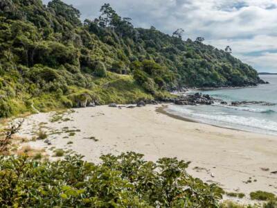 Plage désolée de Stewart Island en Nouvelle-Zélande